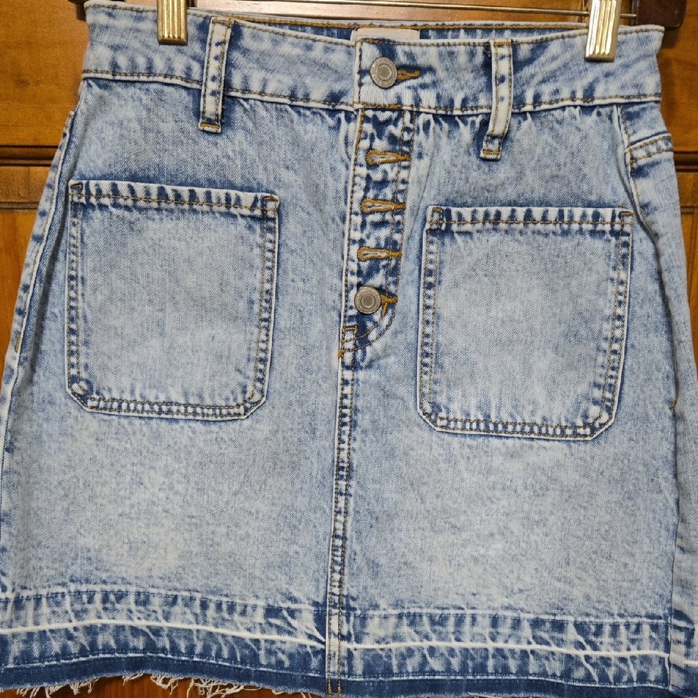 Light Blue Denim Button-Front Mini Skirt